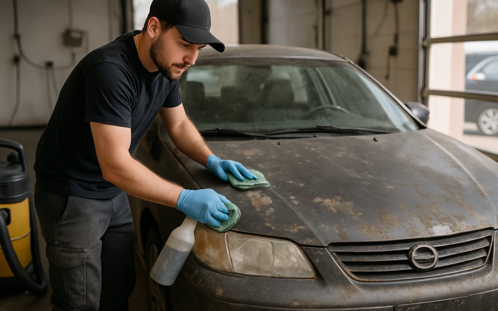 Car paint full of swirls before correction
