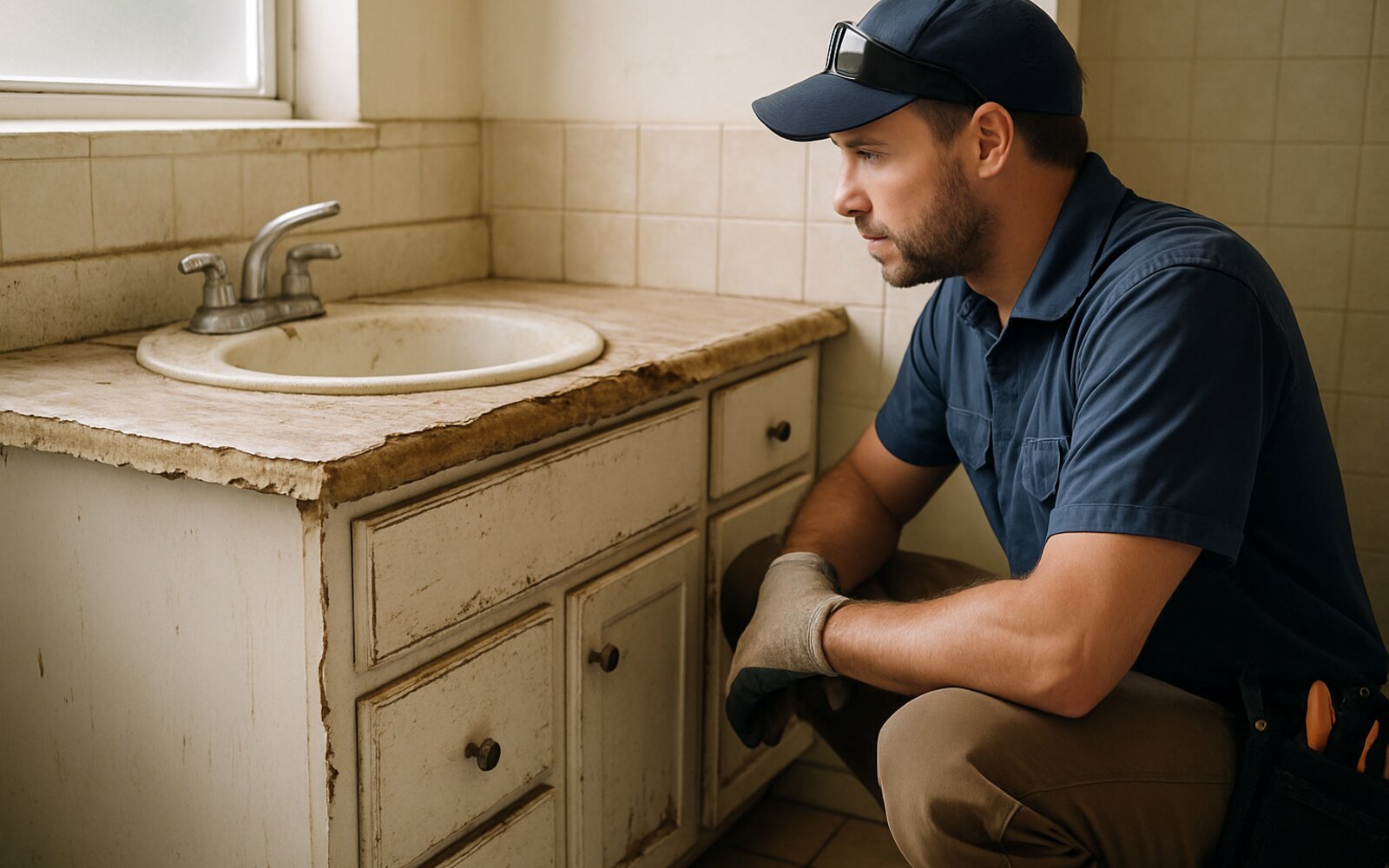 Worn vanity before remodel