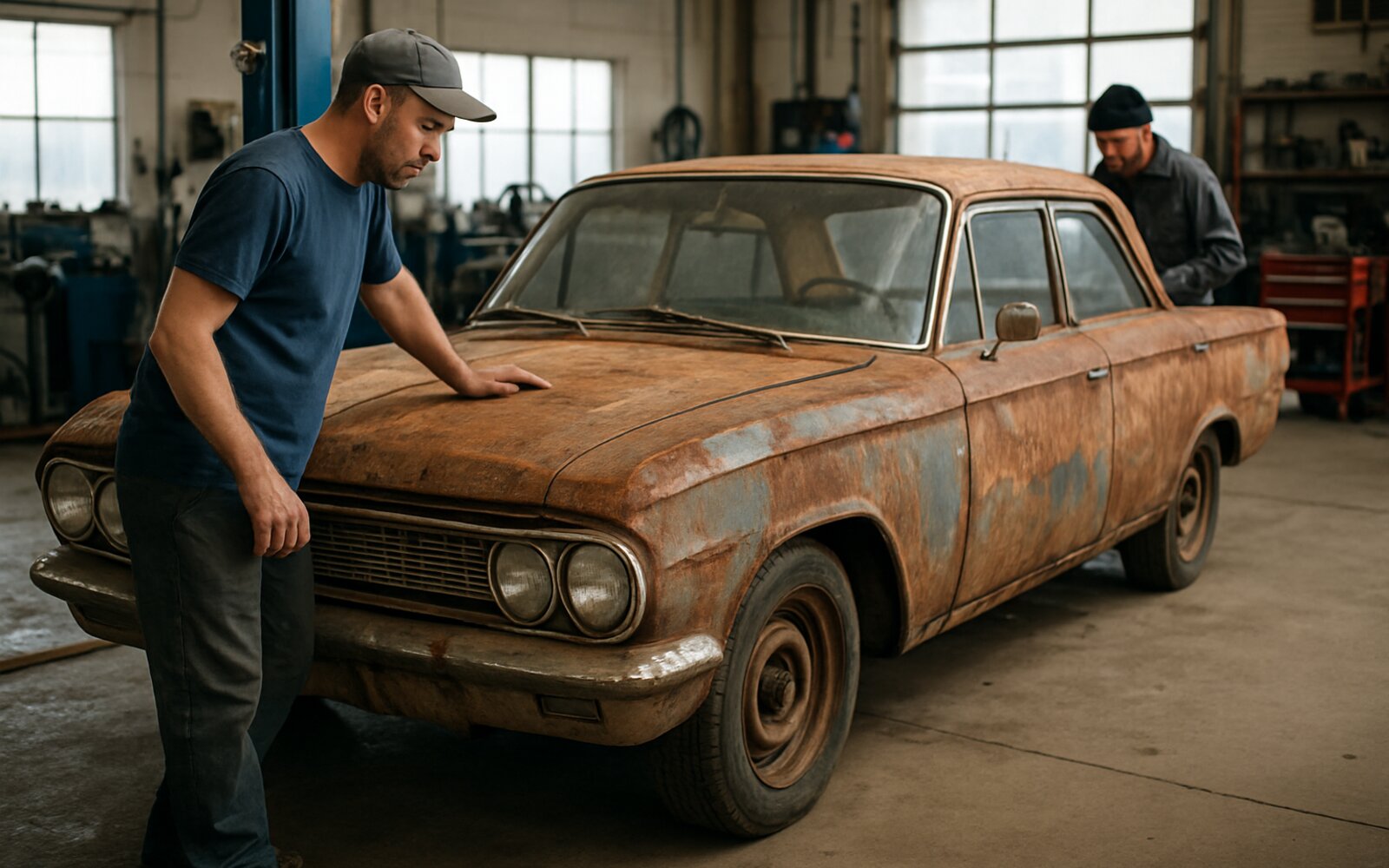 Faded classic car before restoration