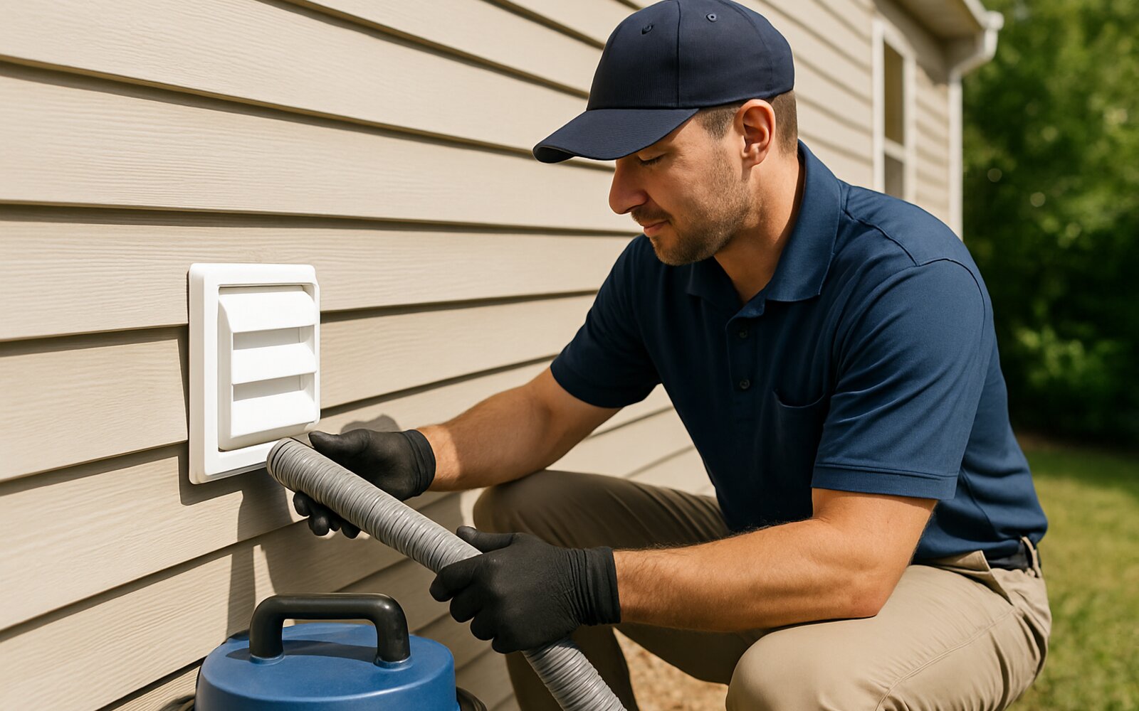 Clear exterior dryer vent with strong airflow after cleaning