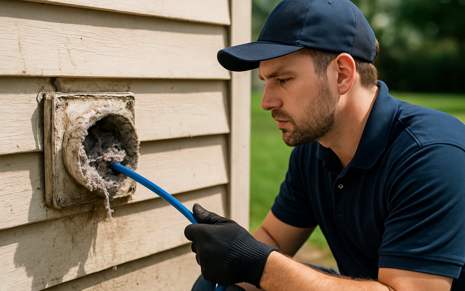 Dryer vent packed with lint before cleaning