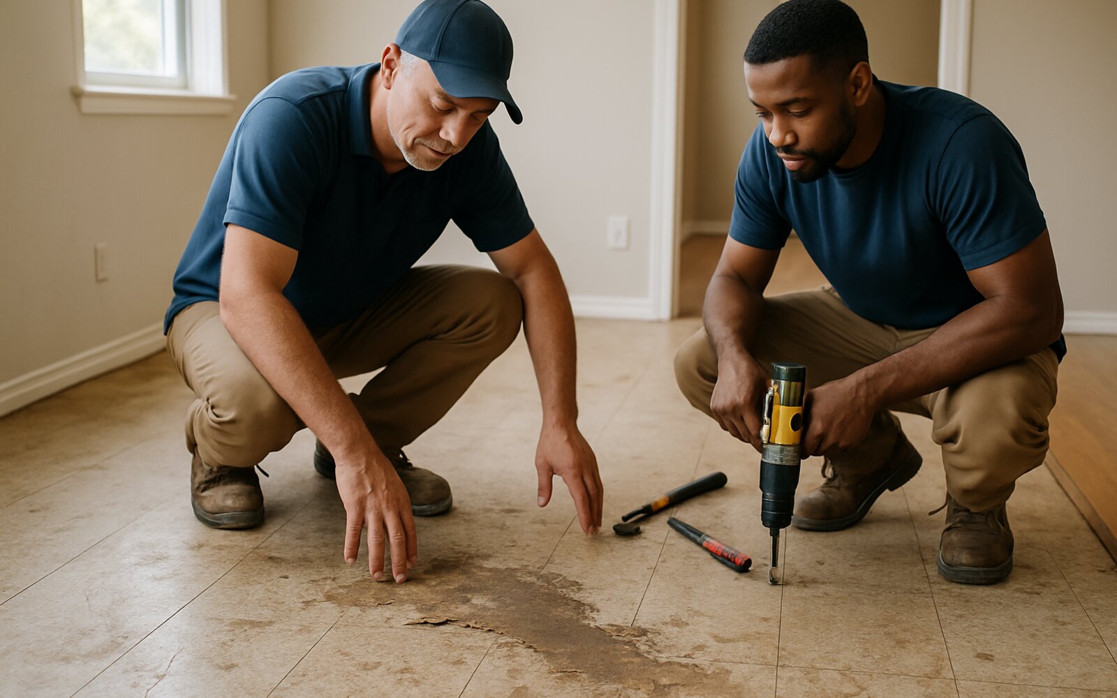 Old worn carpet before flooring install
