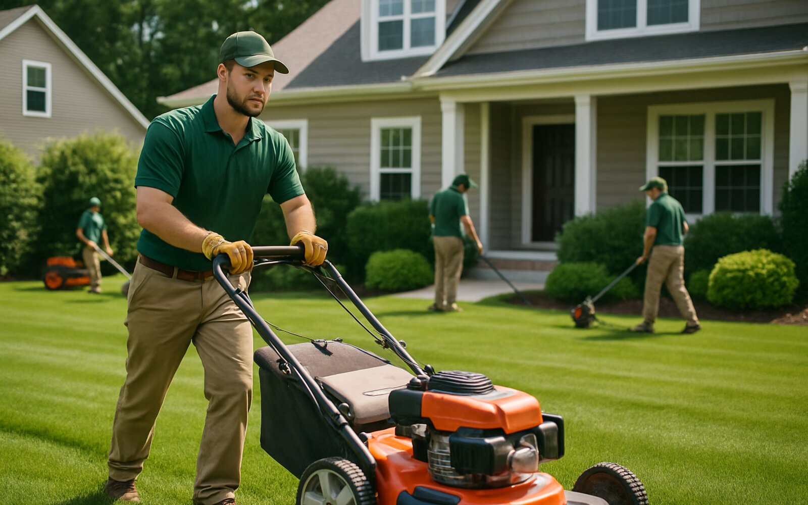 Freshly mowed green lawn with clean edges