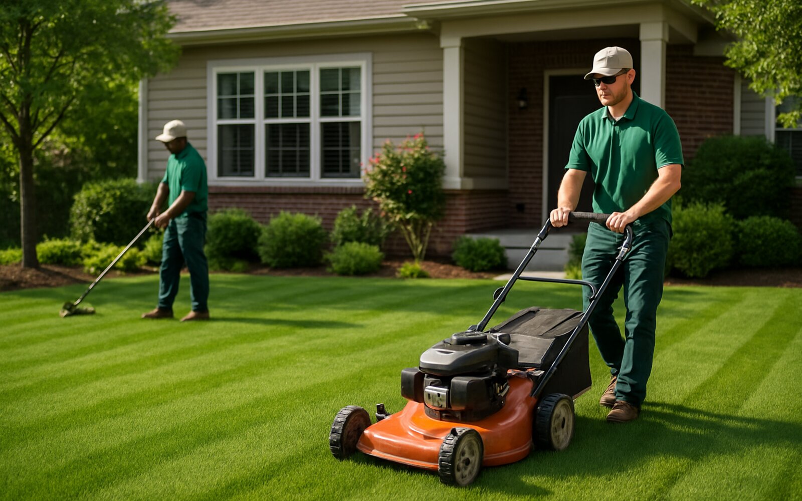 Thick green lawn after fertilization program