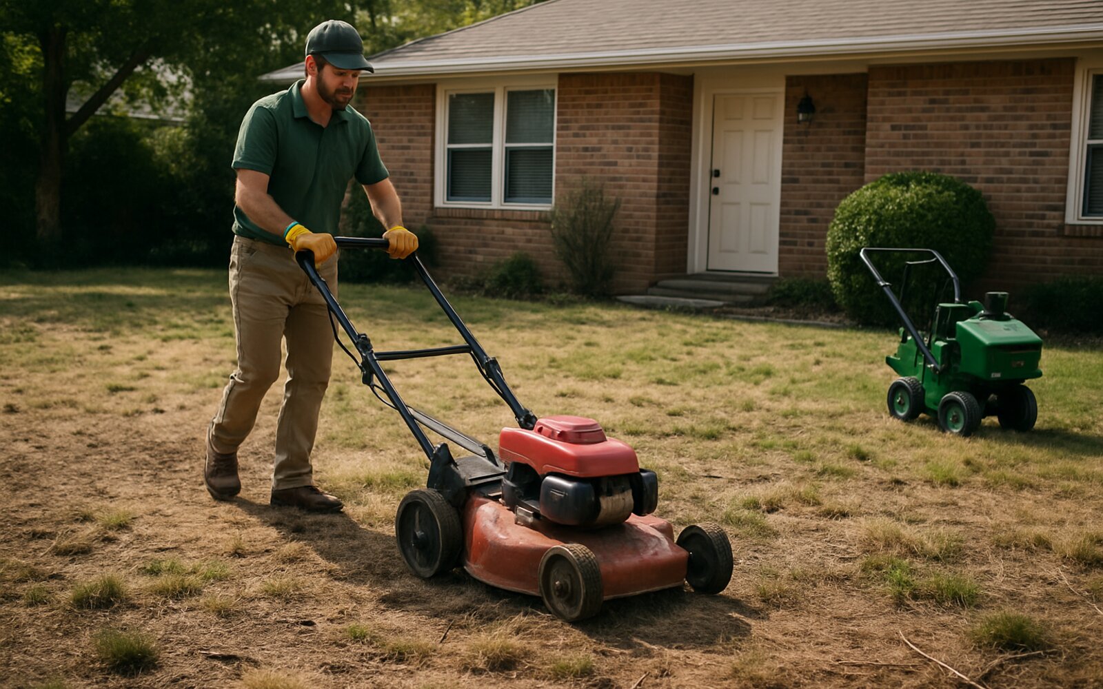 Thin weedy lawn before treatment