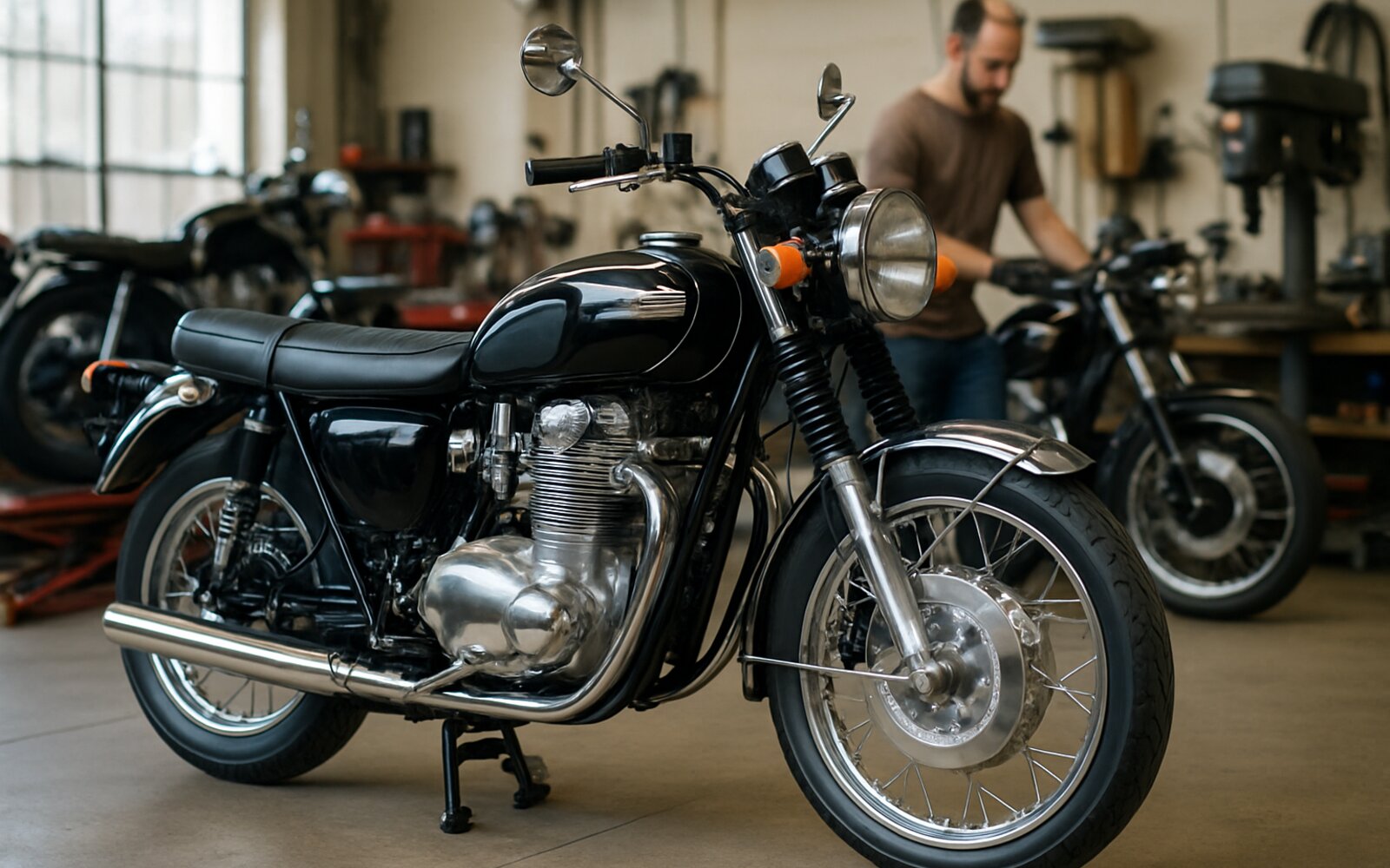 Restored vintage motorcycle with fresh paint and chrome