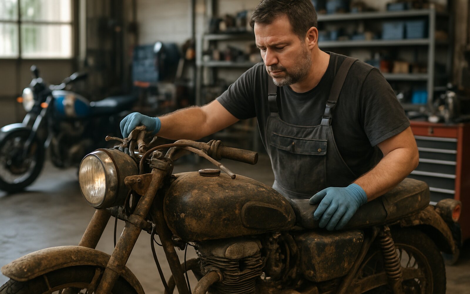 Rusty vintage motorcycle before restoration