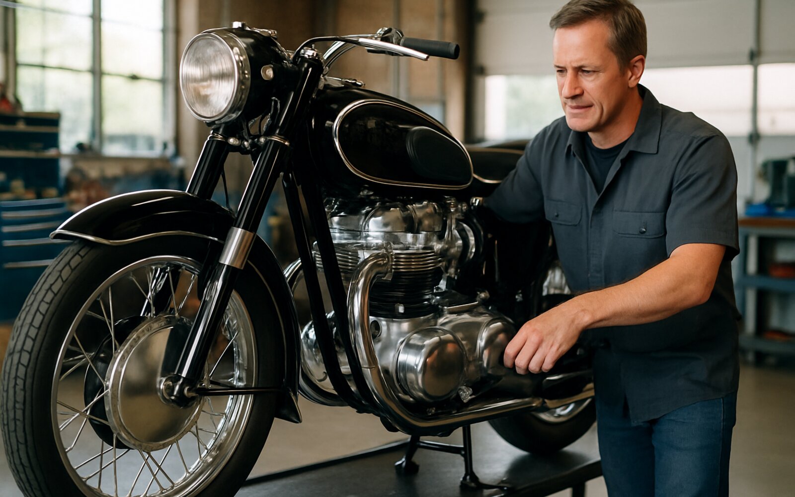 Rebuilt clean motorcycle engine after restoration