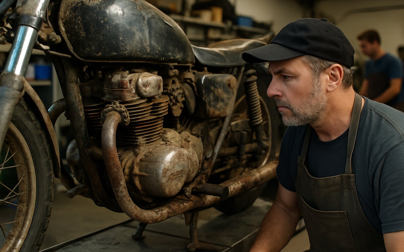 Corroded motorcycle engine before rebuild