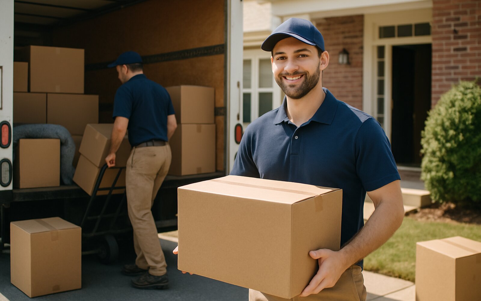 Movers carefully loading a truck on moving day