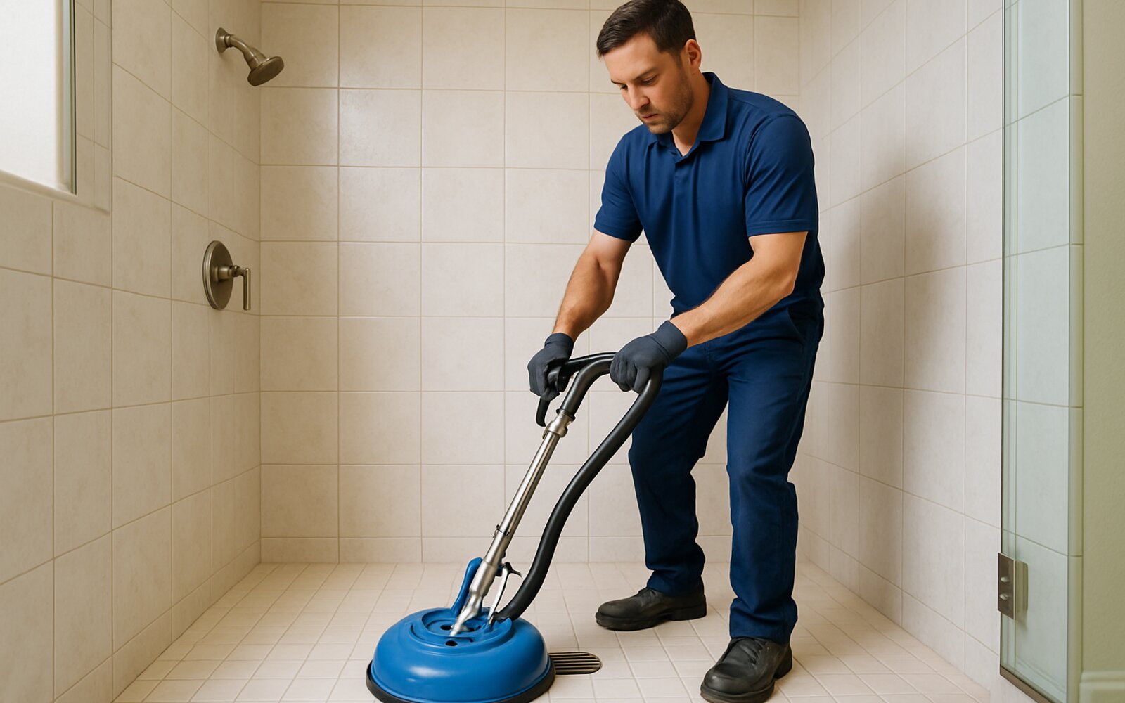 Clean bright shower tile after restoration