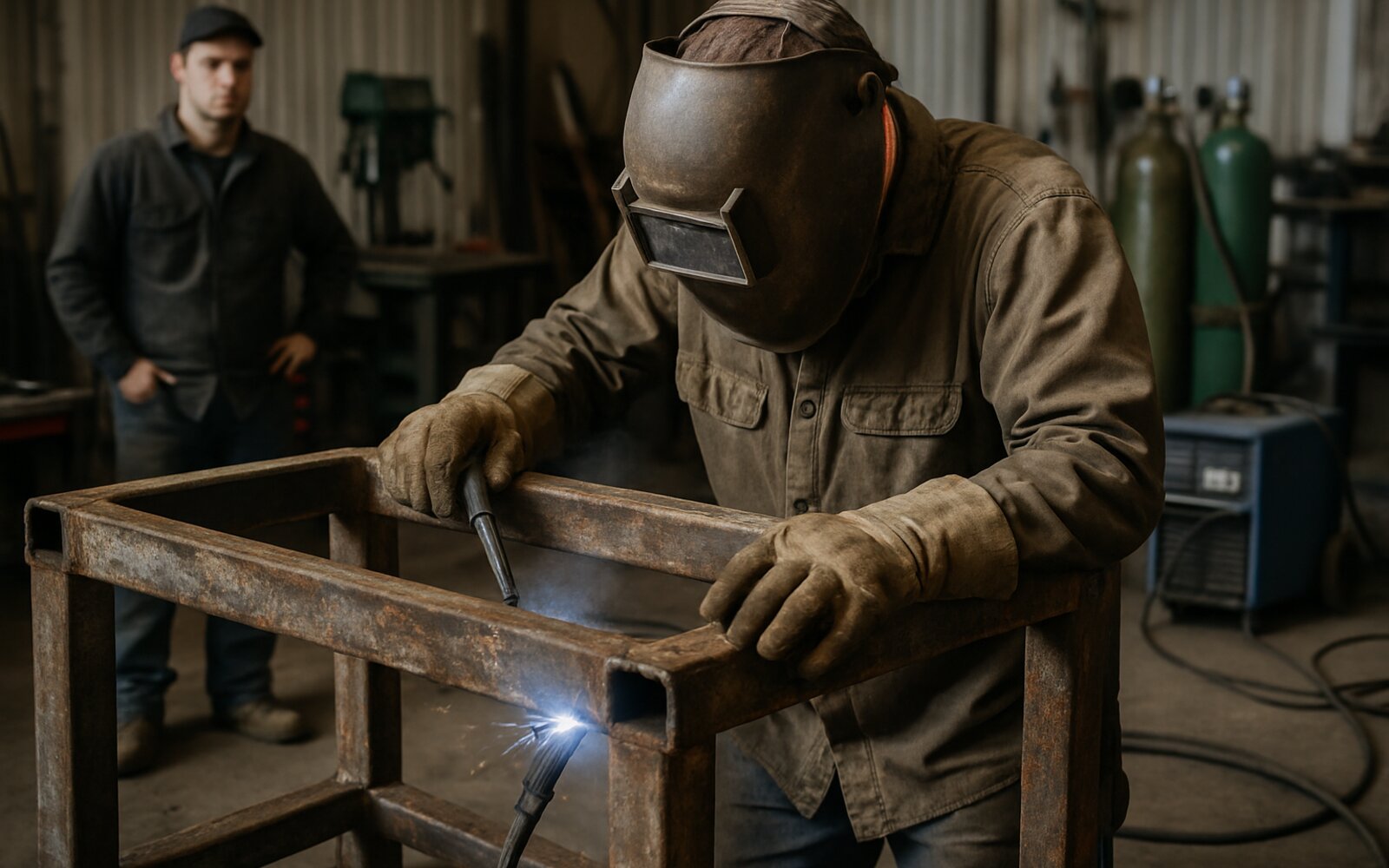 Cracked steel trailer frame before welding