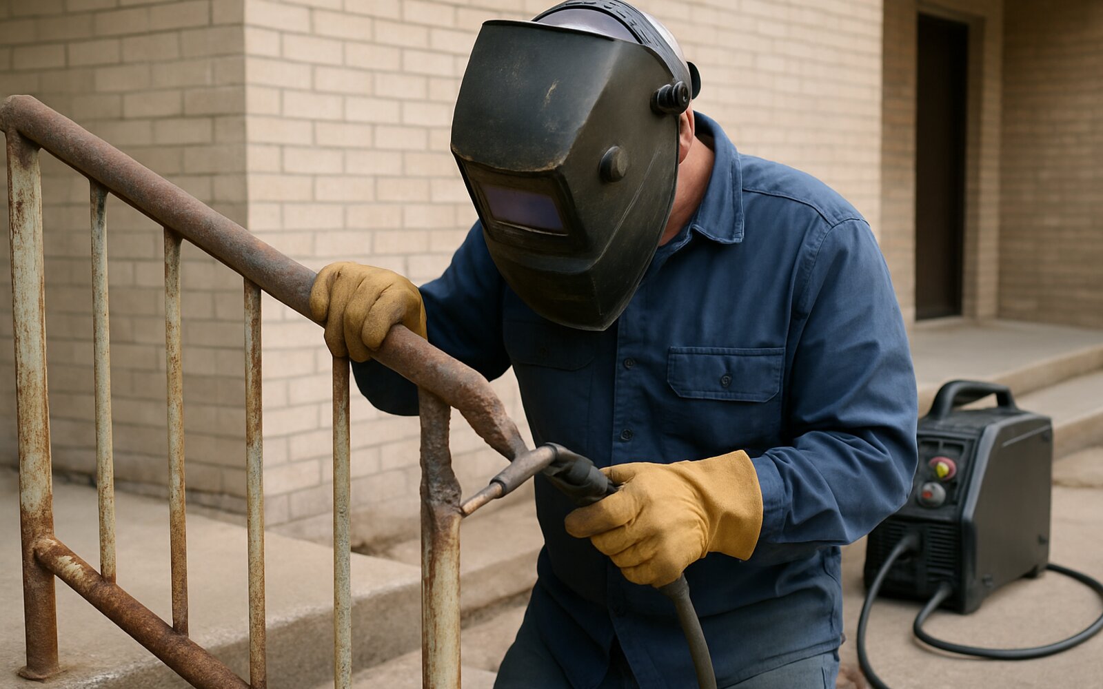 Rusted broken railing before repair